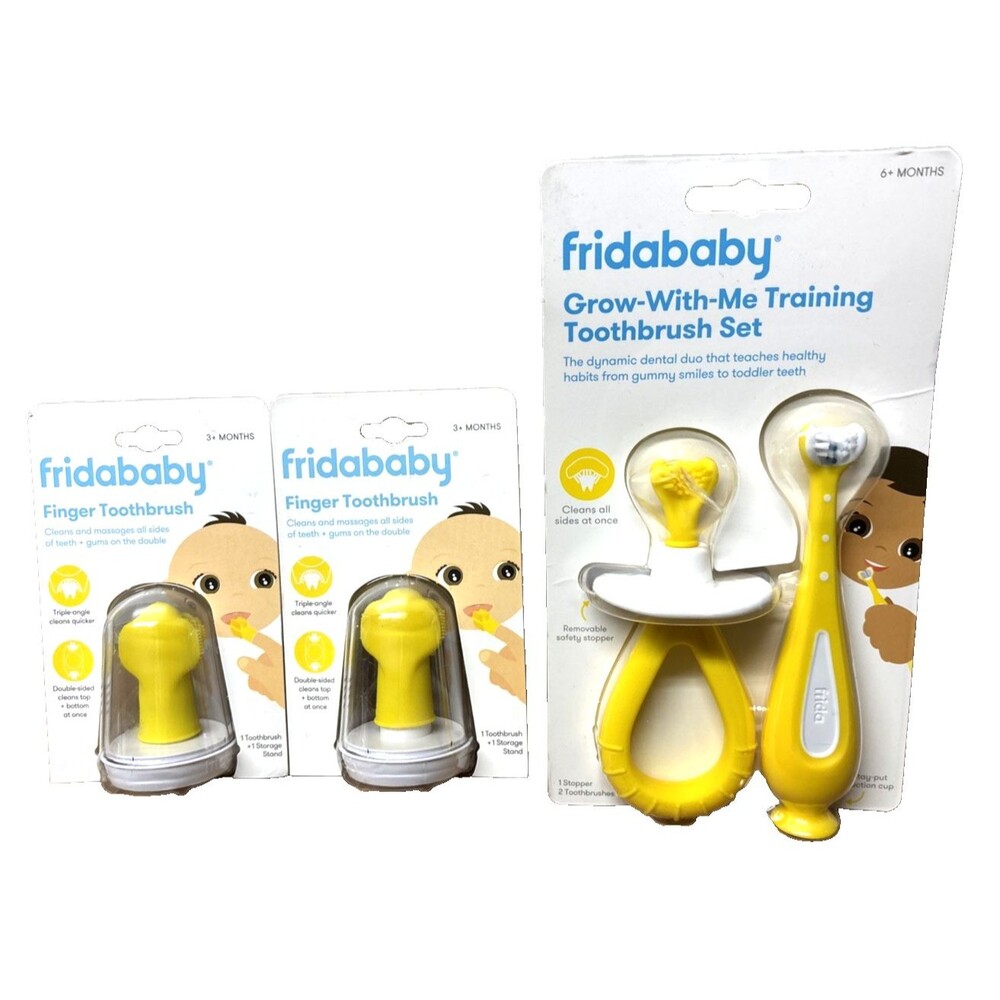 3 Pack FridaBaby Grow Training 1 Toothbrush 6+ Months, 2 Double Sided 3+ Months